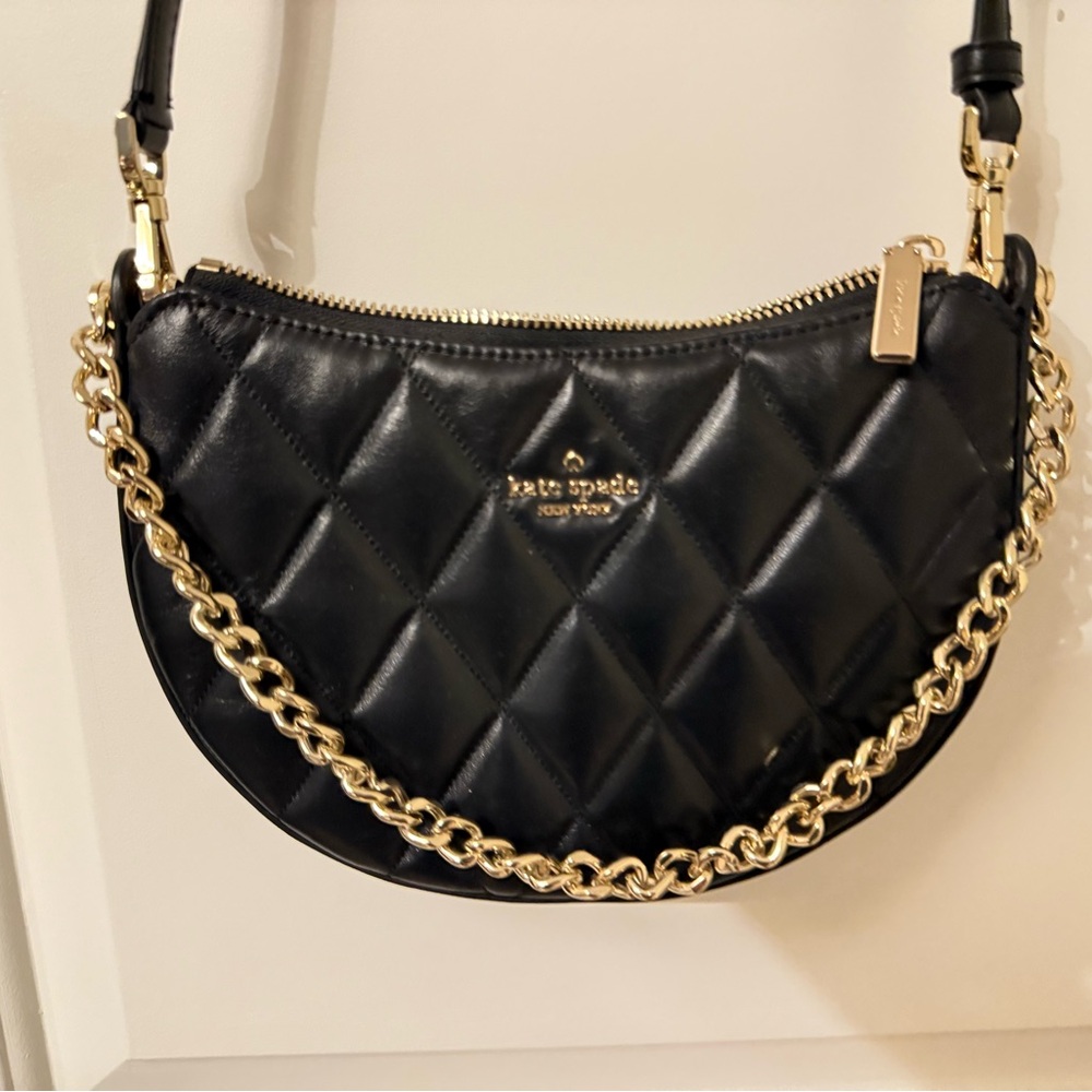 Kate Spade Black Quilted Shoulder Bag with Gold Chain